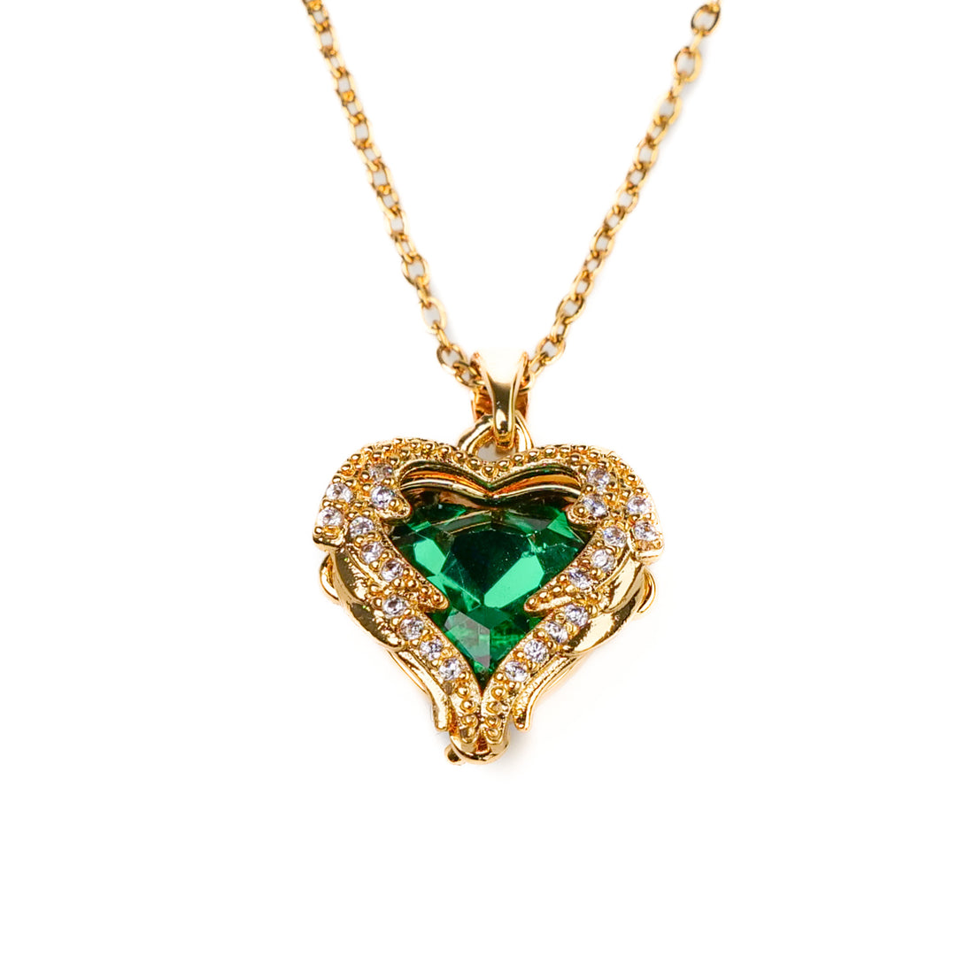 GoldHeartGreenChainNecklace